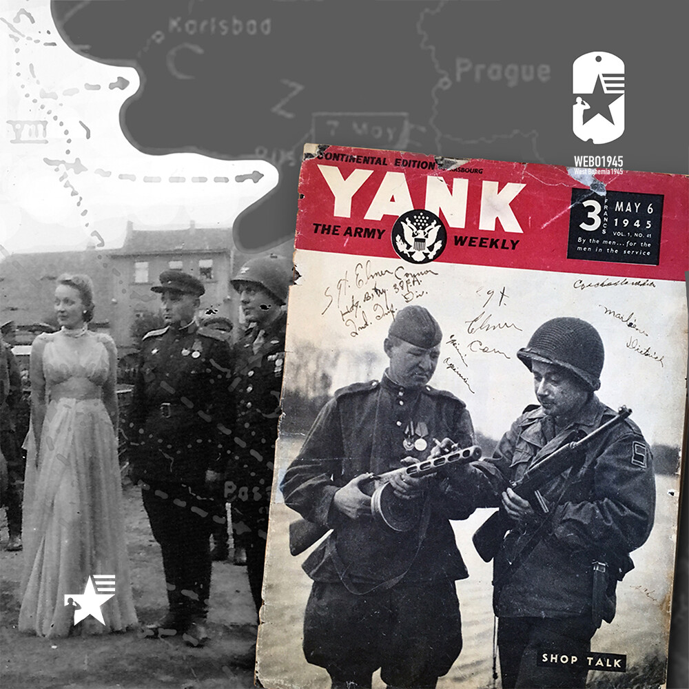 WB10003 WWII US ARMY YANK THE ARMY WEEKLY MAY 6 1945 WITH SIGNATURES OF MARLENE DIETRICH AND SGT. ELMER CONNOR HQ BTRY 38TH FA 2ND INF DIV CZECHOSLOVAKIA 1945